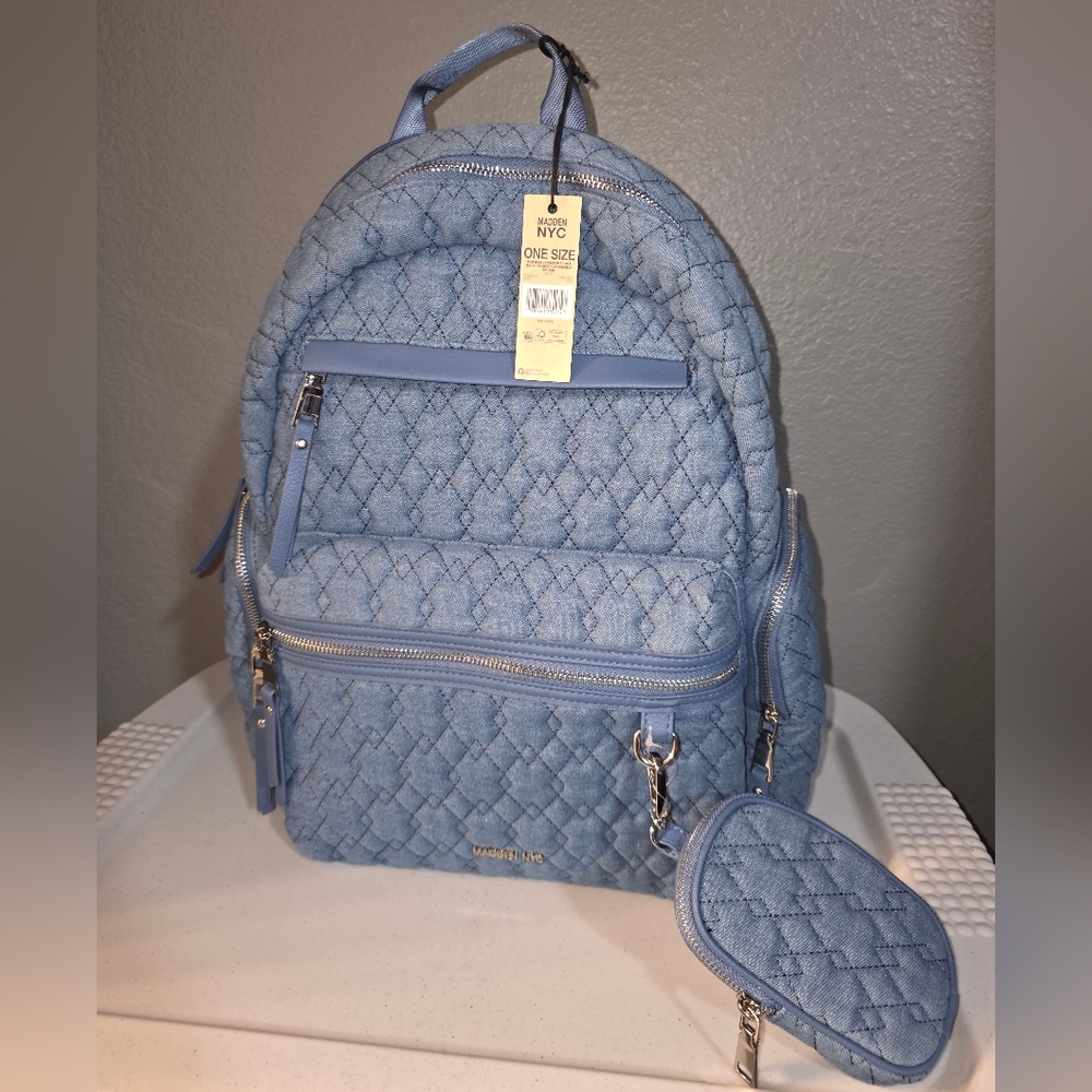 Women's Madden NYC Quilted Denim Laptop Travel Work Backpack
